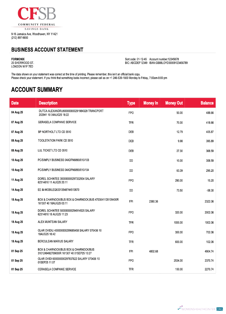 Download USA CFSB firm account statement Word and PDF template Photoshop template
